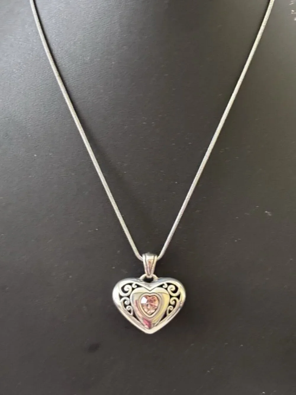 BRIGHTON Divinity Heart Reversible Necklace RETIRED Pink Crystal White Crystal.
